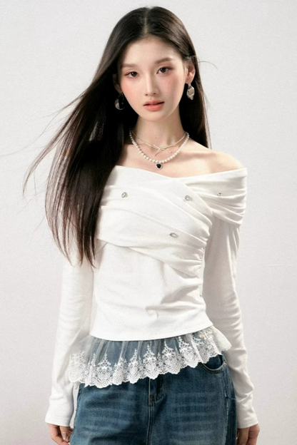 Off-Shoulder Lace Asymmetrical Top