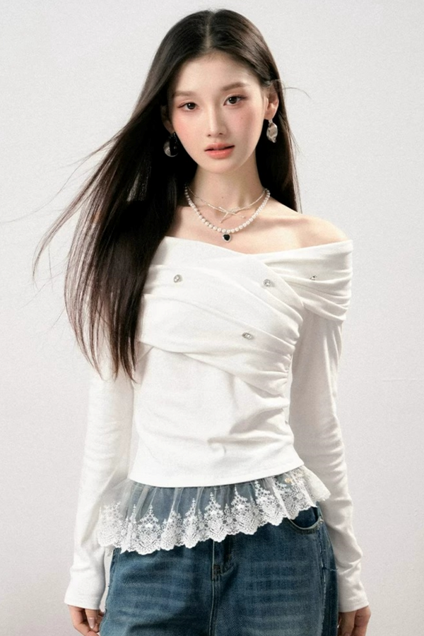 Off-Shoulder Lace Asymmetrical Top