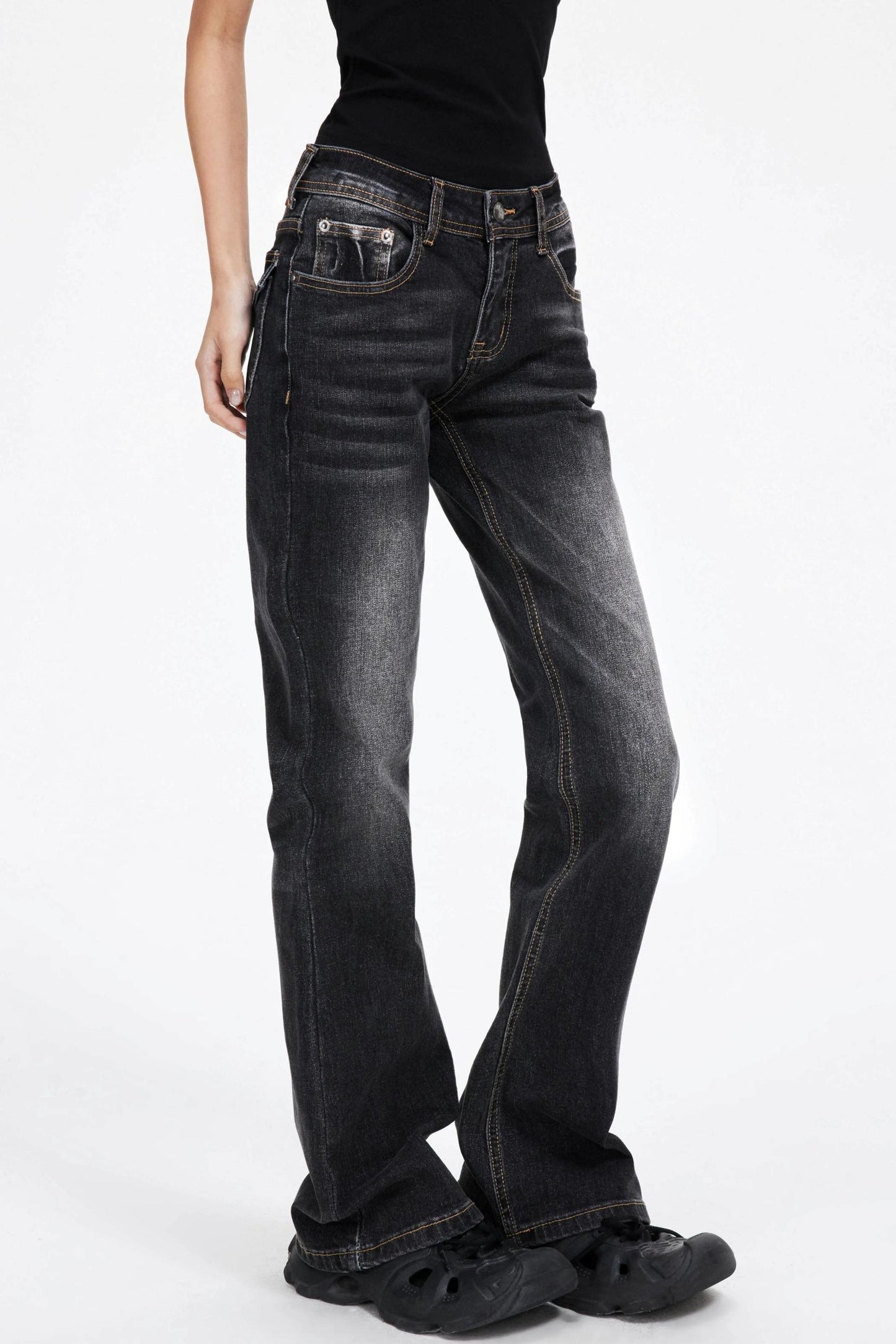 Slimming God Black Gray Denim Trousers