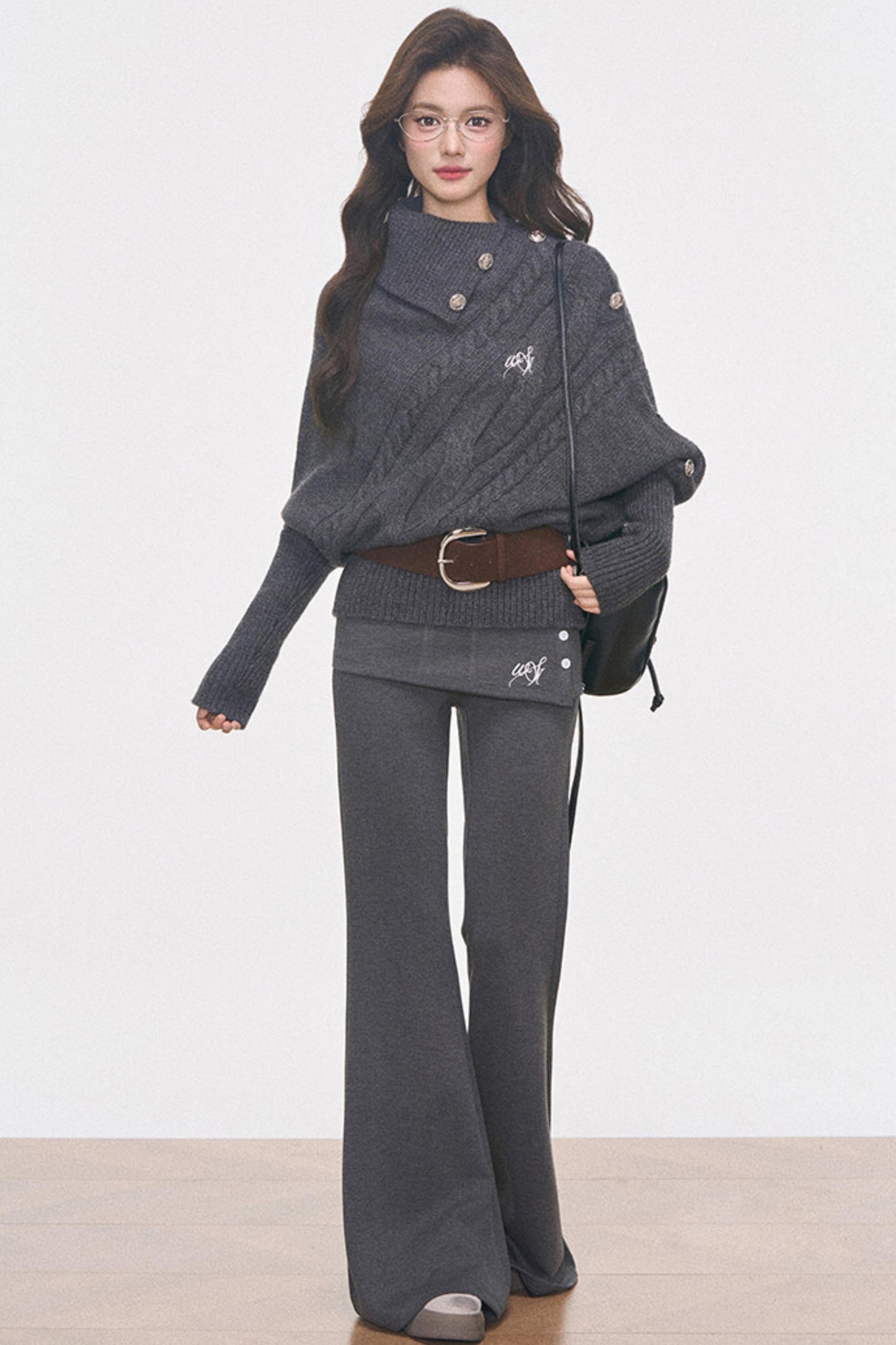 Cable Knit Waist-Cinching Sweater Set-Up