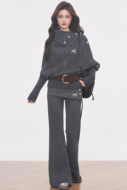 Cable Knit Waist-Cinching Sweater Set-Up