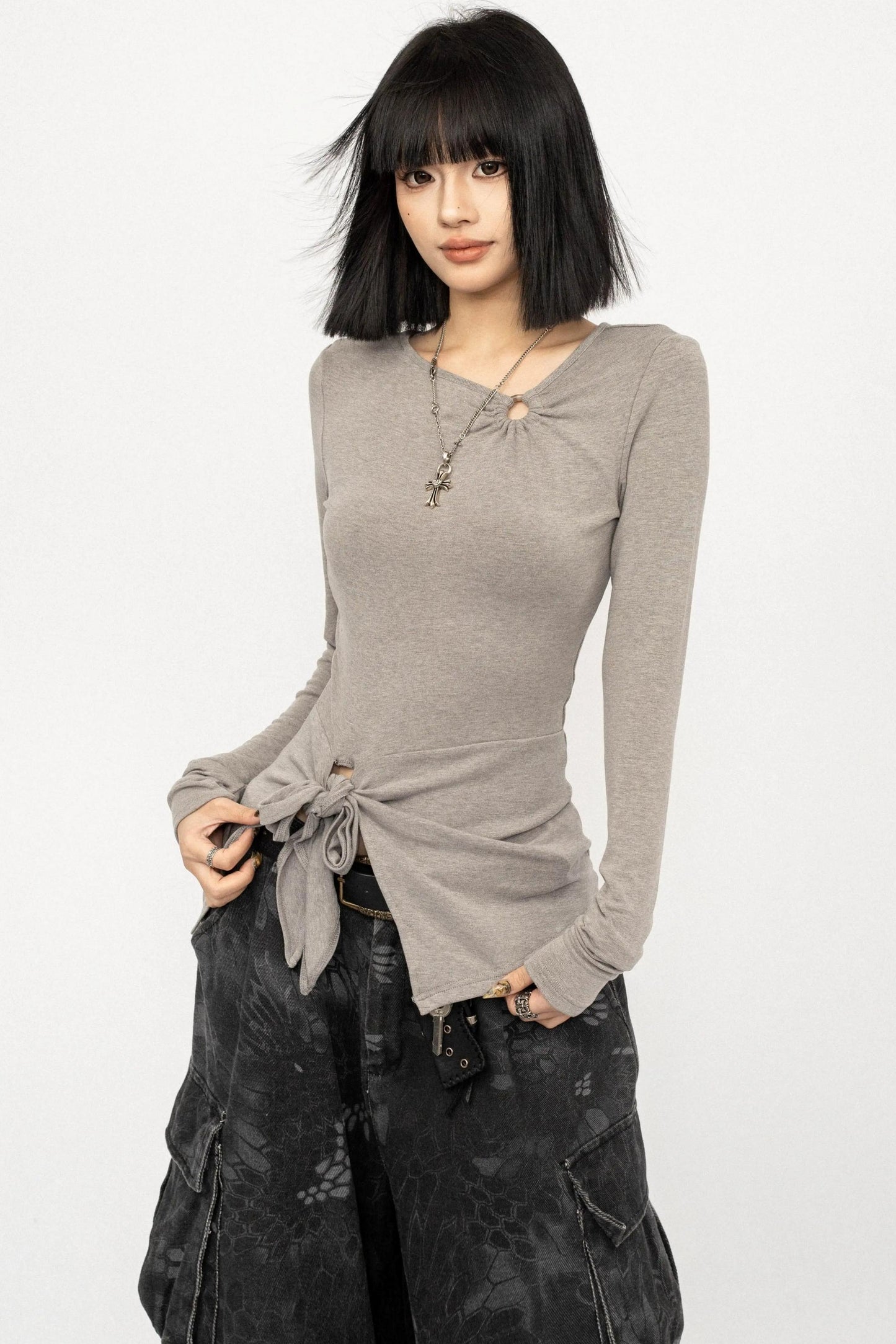 Twisted Tie Slim-Fit Blouse