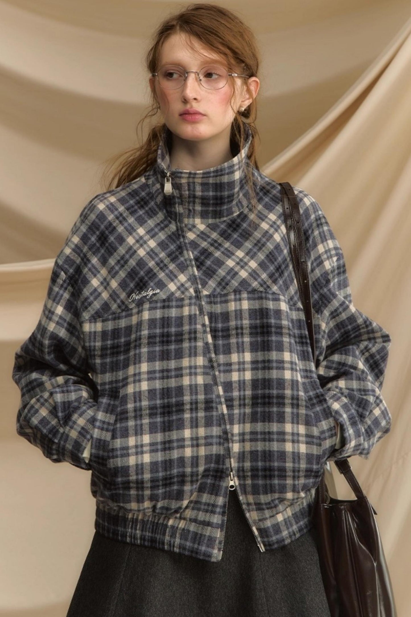 Vintage Plaid Diagonal Flight Jacket