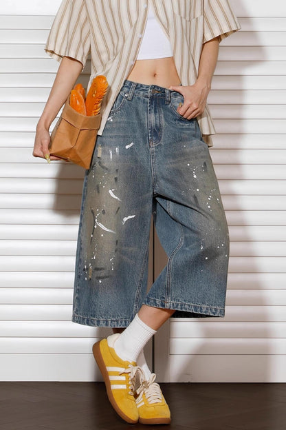 Vintage Denim Wide-Leg Shorts