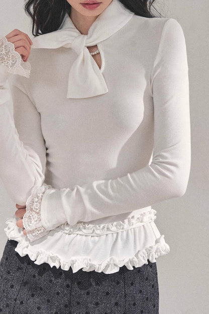 Ruffled Lace Bow Top
