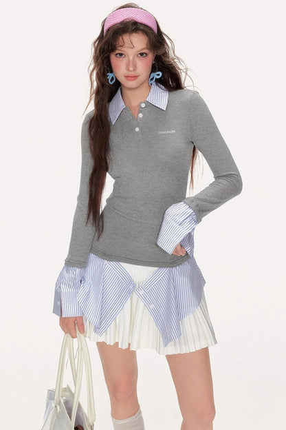 Fake Two-Piece Preppy Knit Sweater