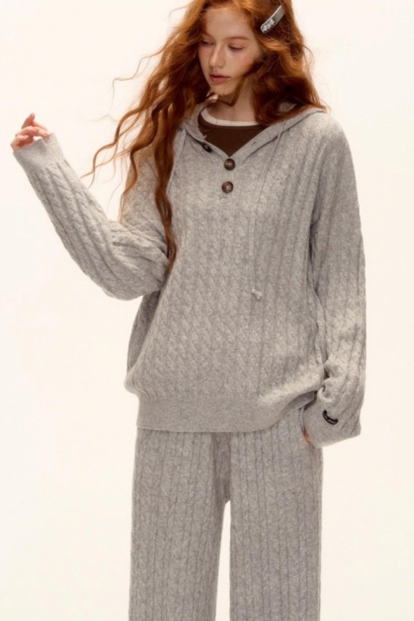 Wool Blend Hooded Knit Set-Up