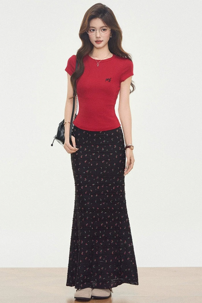 Flutter Sleeve Floral Mermaid Skirt Set-Up