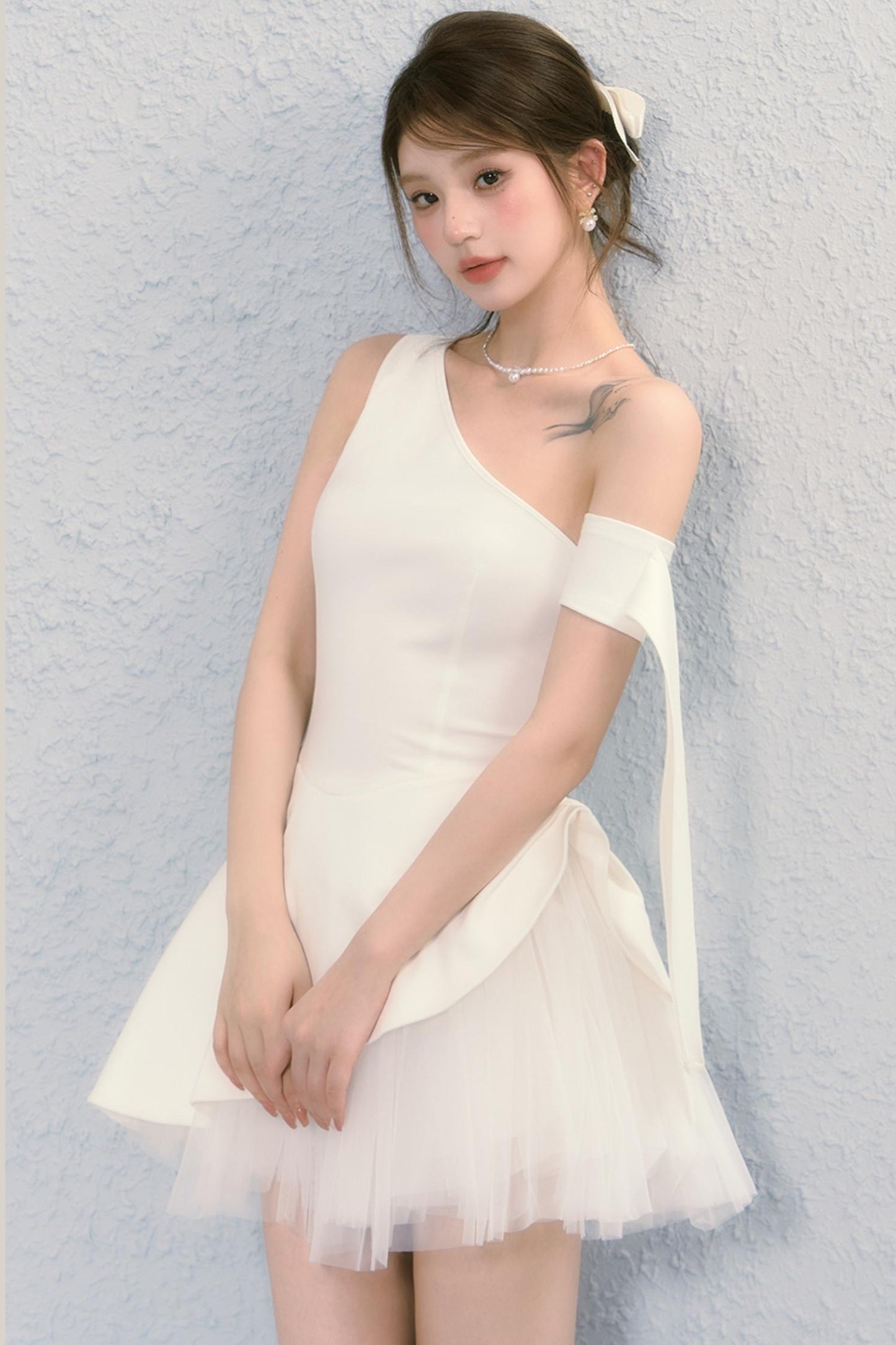 Pure White Ballet Mesh French Puffy Dress