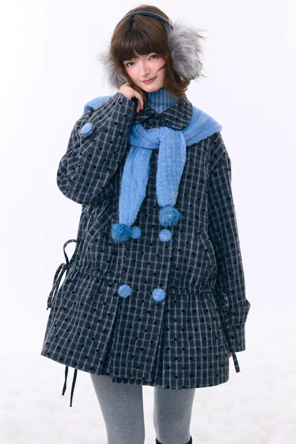 Dark Gray Plaid Wool Coat