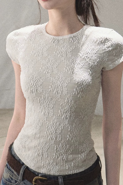 Lace Splice Short Sleeve Top