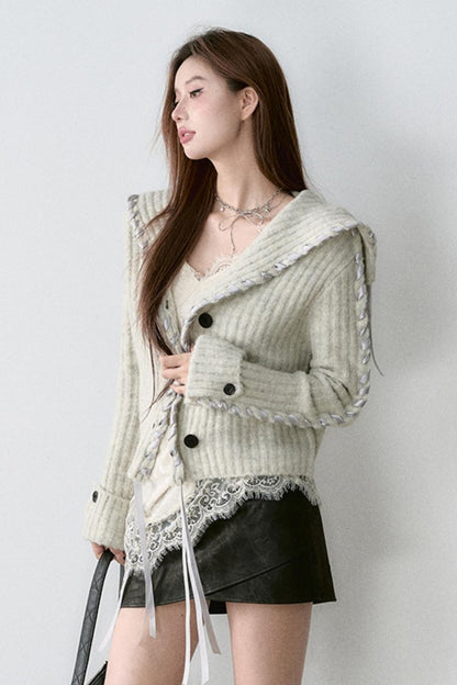 Big Lapel Alpaca Knit Cardigan