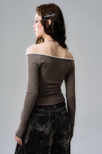 Dark Brown One-Shoulder Top