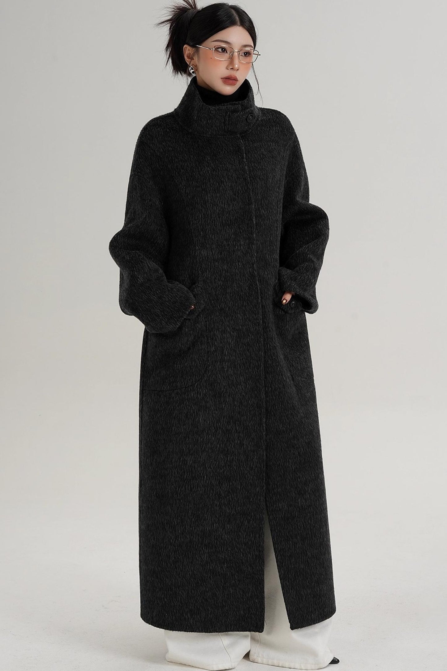 Stand-Up Collar Long Wool Coat