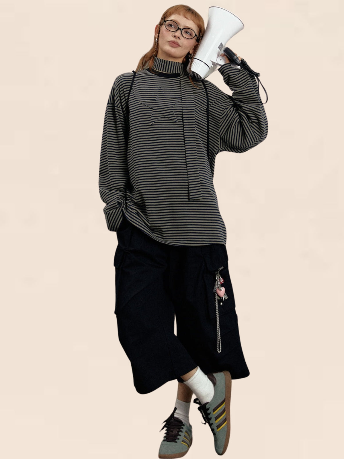 Half-Turtleneck Striped Long Sleeve T-Shirt