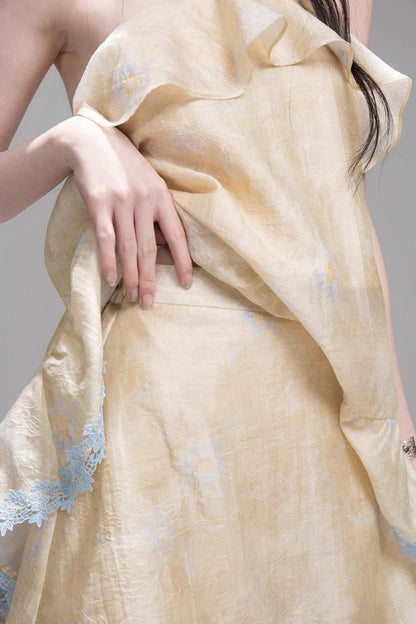 Satin Apricot Halter Top & Skirt Set