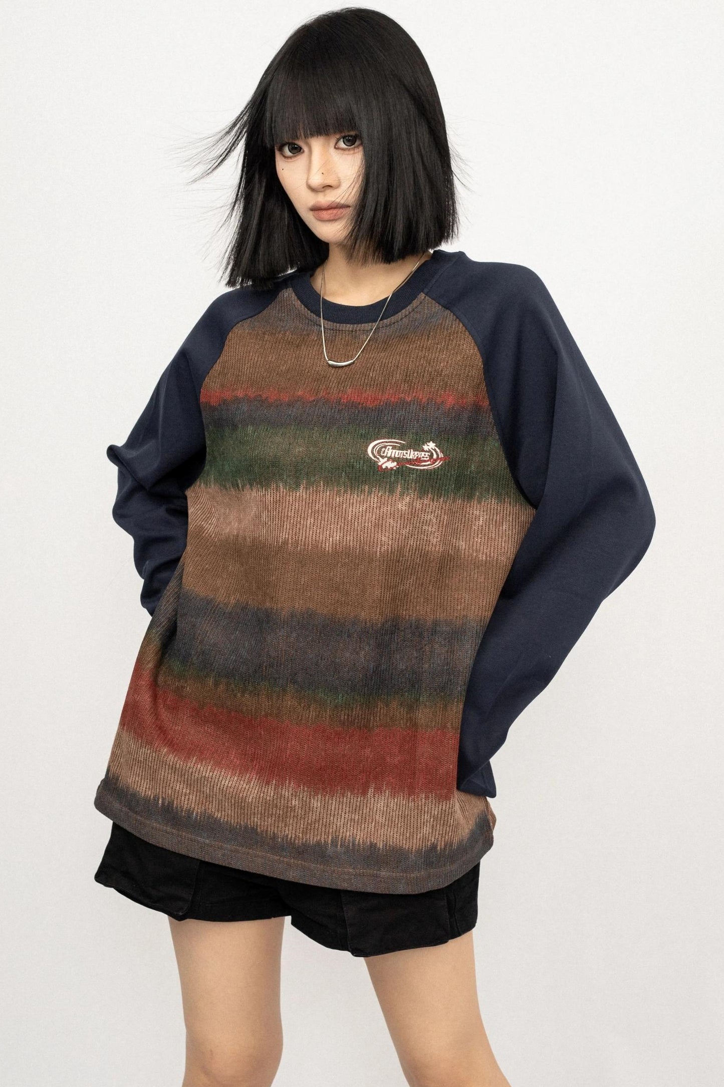 Contrast Stitching Long Sleeve T-Shirt