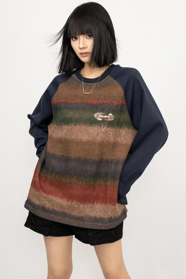 Contrast Stitching Long Sleeve T-Shirt