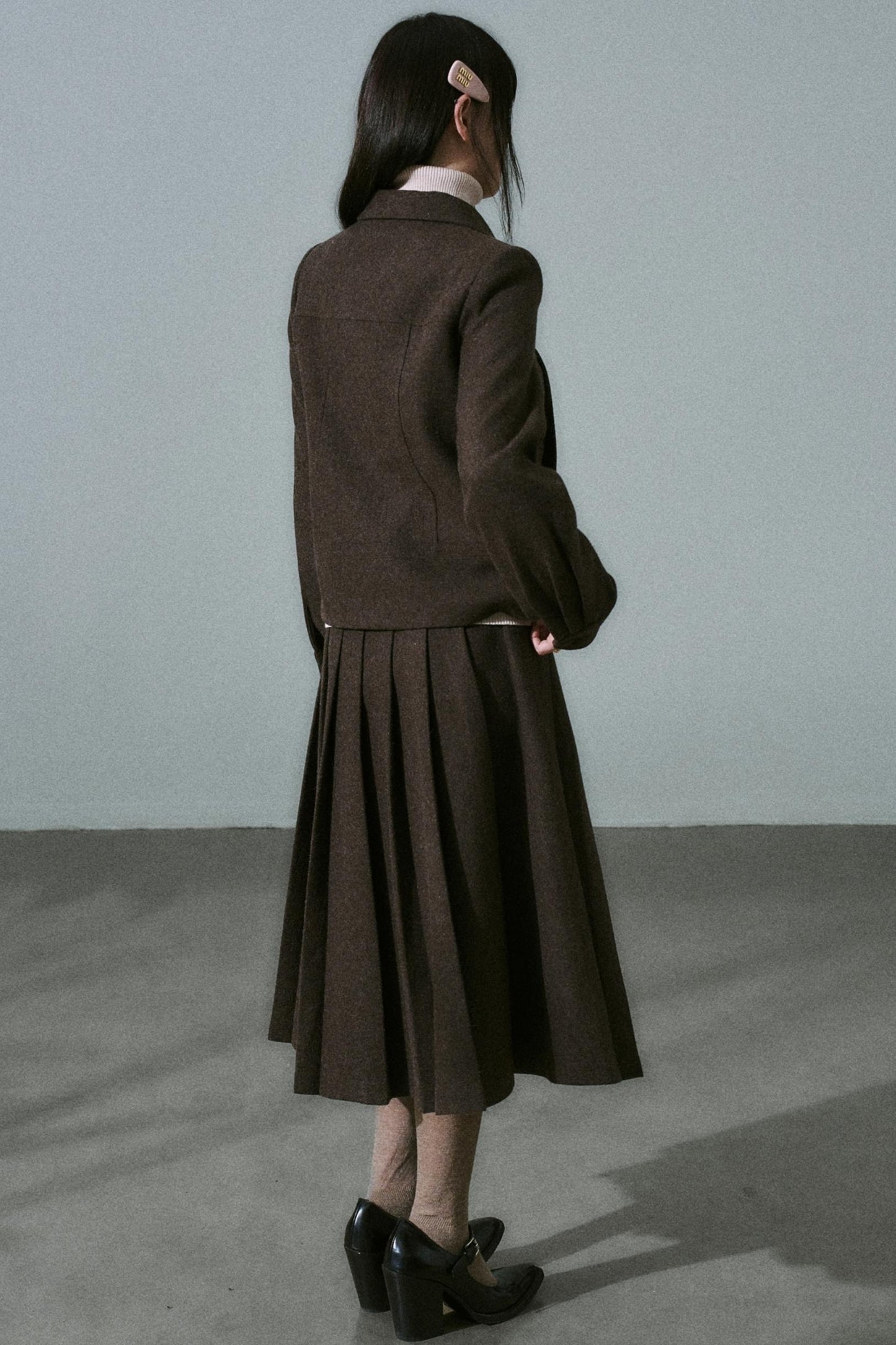 Wool Bow Tie Blazer Suit & Skirt Set-Up