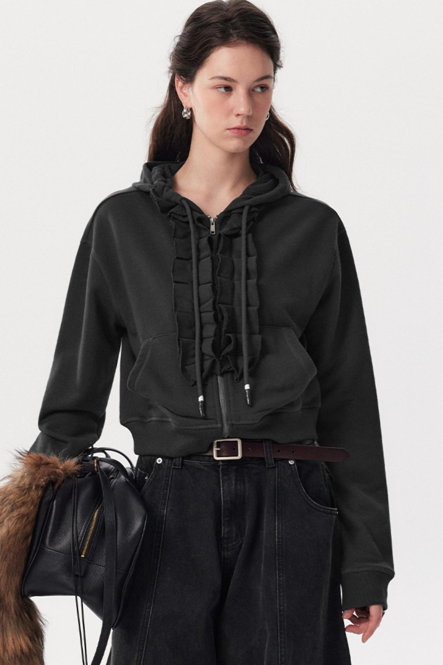 New Lace Collar Hooded Top