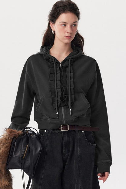 New Lace Collar Hooded Top
