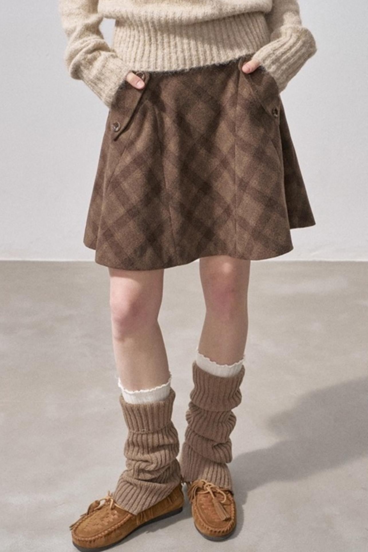 Plaid Wool A-Line Skirt