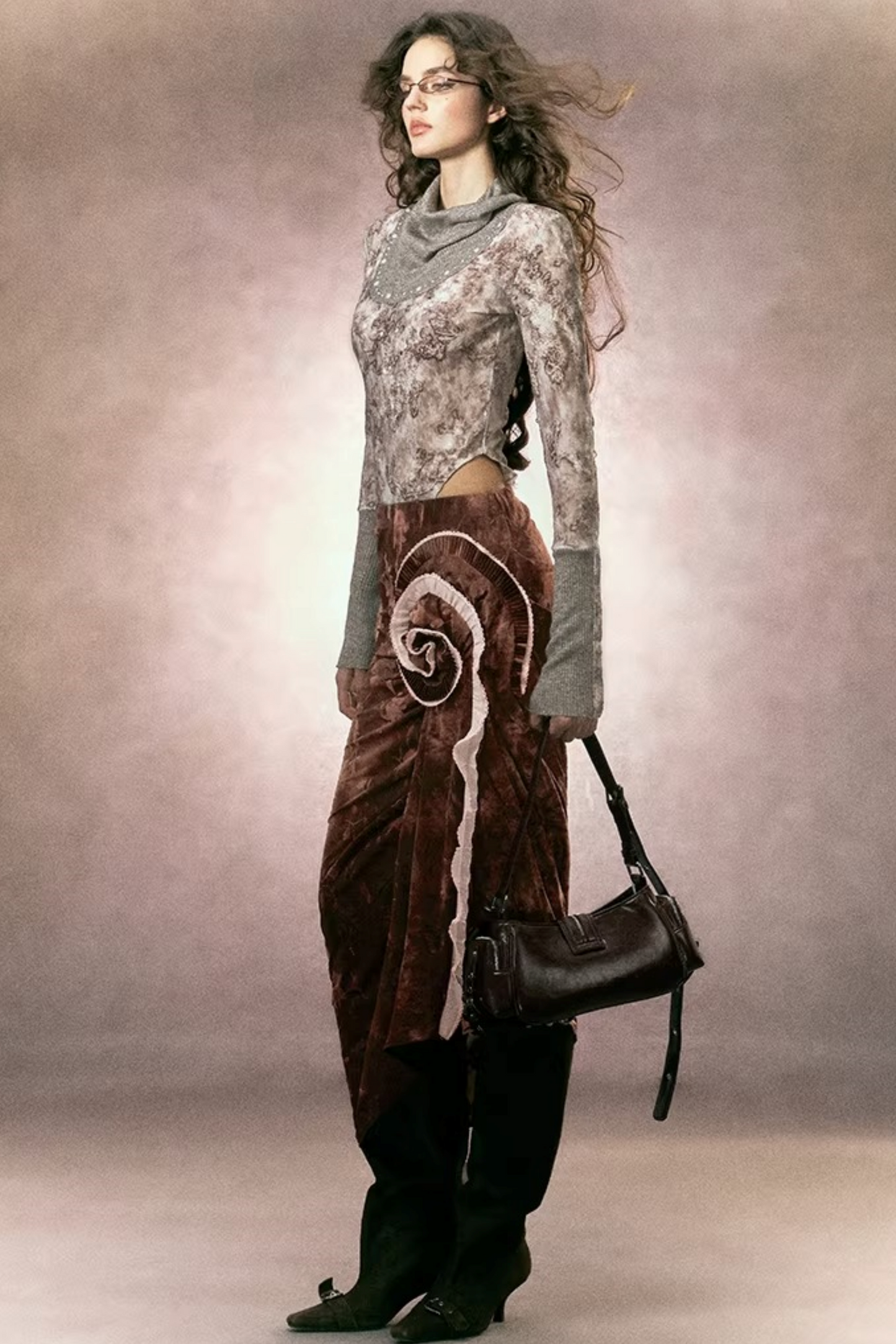 Retro Pink Knit Top Skirt Set-Up