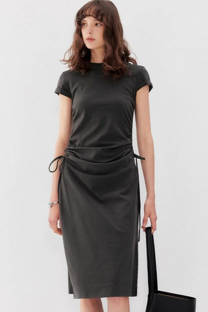 Drawstring Waist Slim Midi Dress