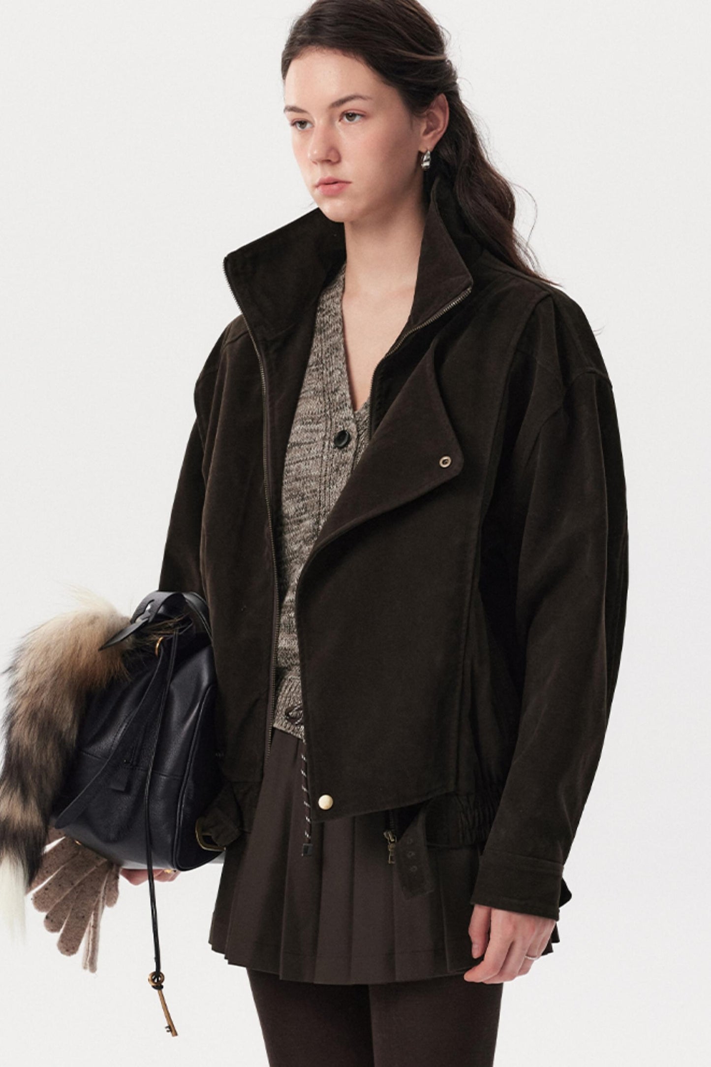 Asymmetrical Stand-Up Collar Waist Jacket