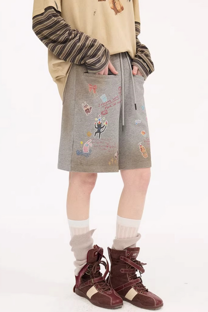 Cartoon Animal Distressed Pants