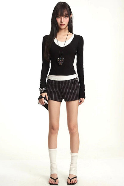 Slim Black Tencel Long Sleeve T-Shirt