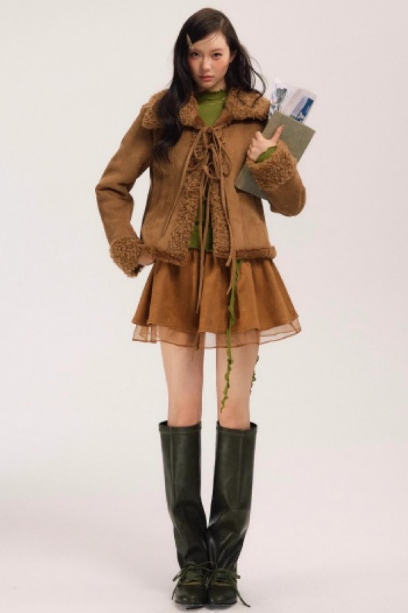 Fur-Lined Suede Winter Coat