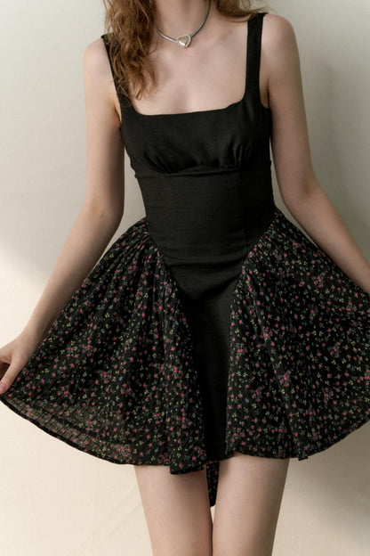 Floral Patchwork Bowtie Camisole Dress
