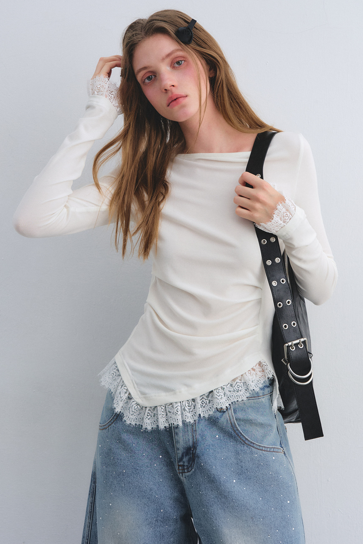 Spitzen-Patchwork-Taillierte Bluse