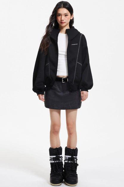 Retro Hooded Zip-Up Jacket