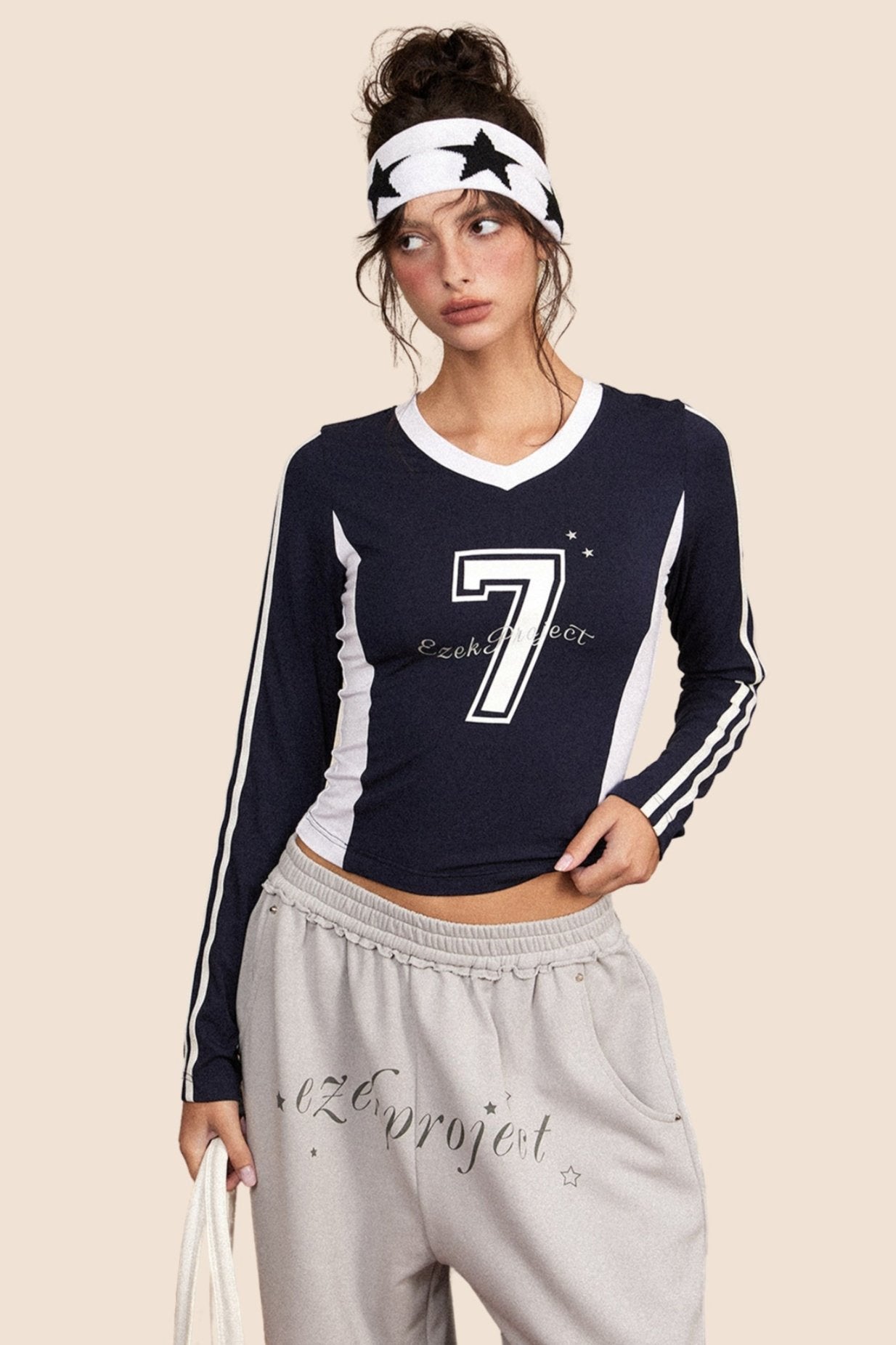 Retro Long Sleeve Cropped Sports Top