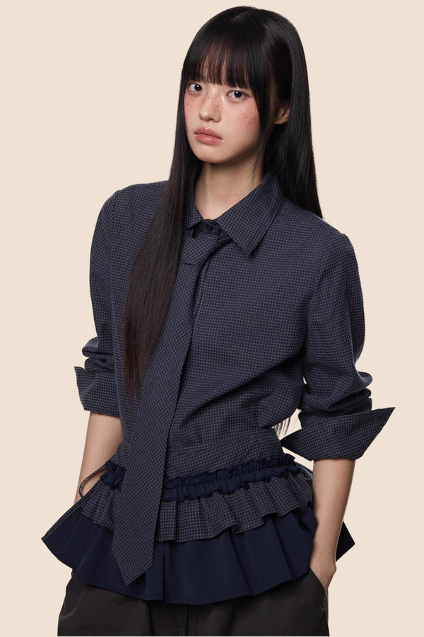 Vintage Pleated Plaid Shirt