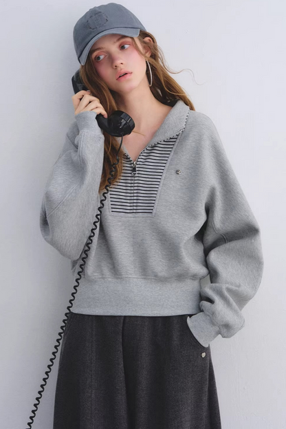 Striped Patchwork Half-Zip Jacket