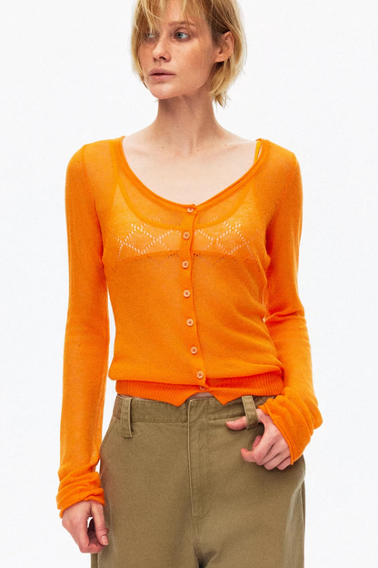 Silk Wool Hollow-Out Cardigan