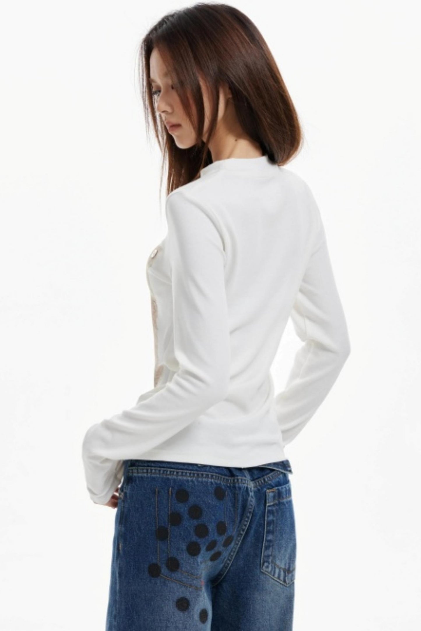 Cat Print Slim Knit Base Top