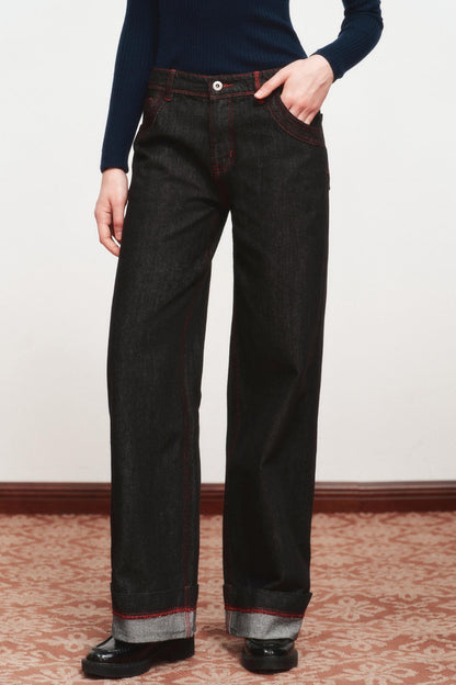 Thin High-Waisted Straight-Leg Pants