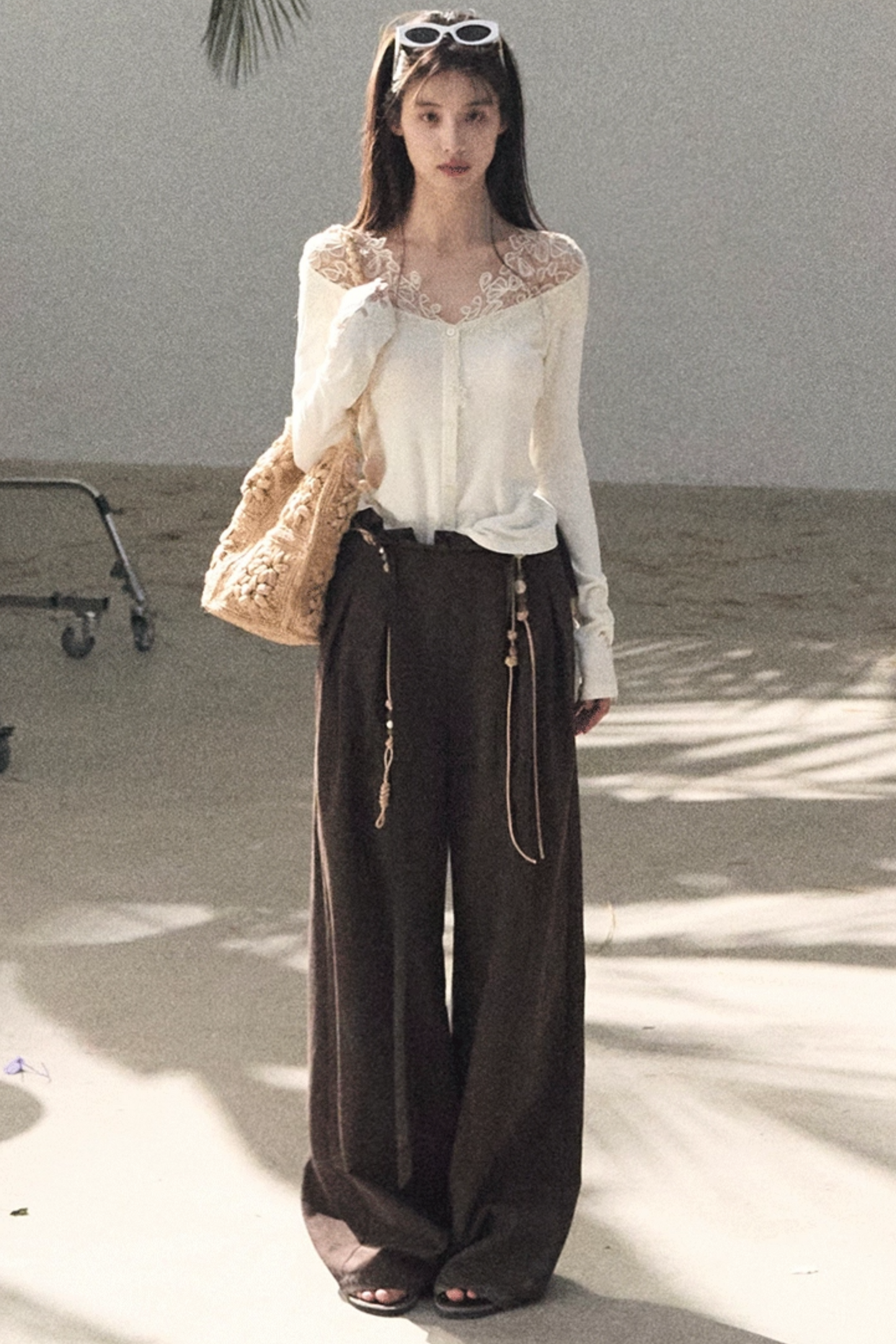 Lange Hose aus plissiertem Mikro-Samt