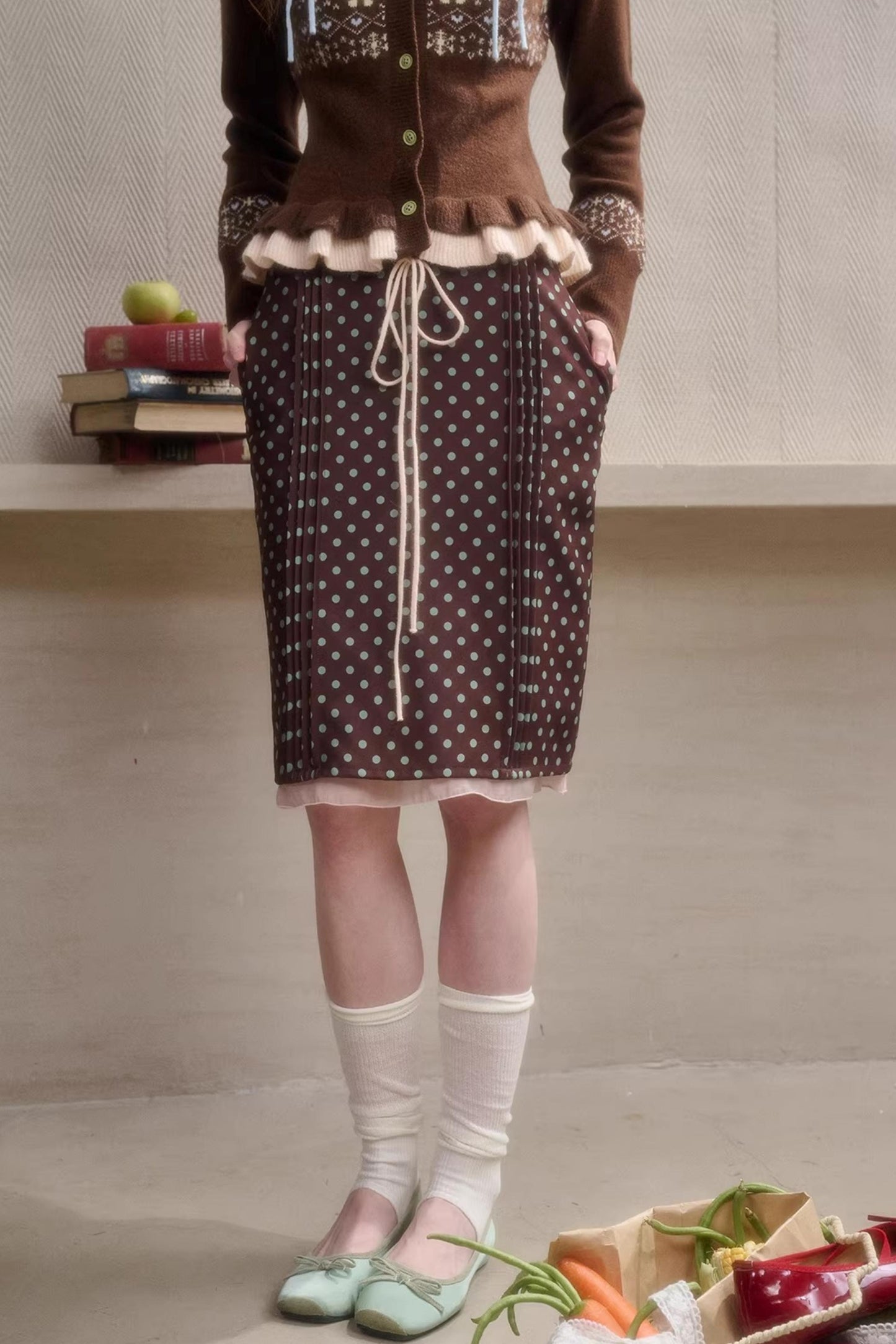 Green Apple Fair Isle Cardigan Top Set-Up