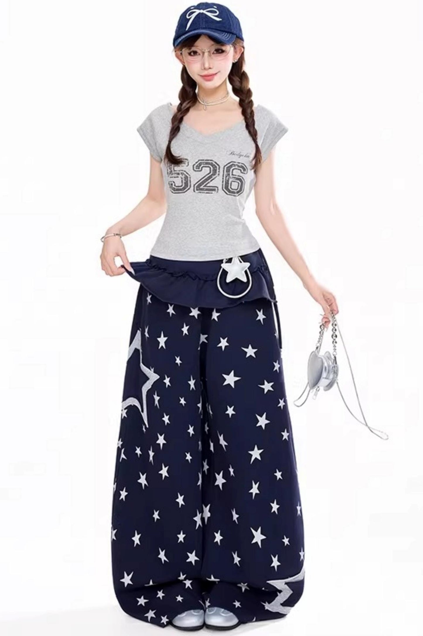 전체 별 와이드 레그 팬츠