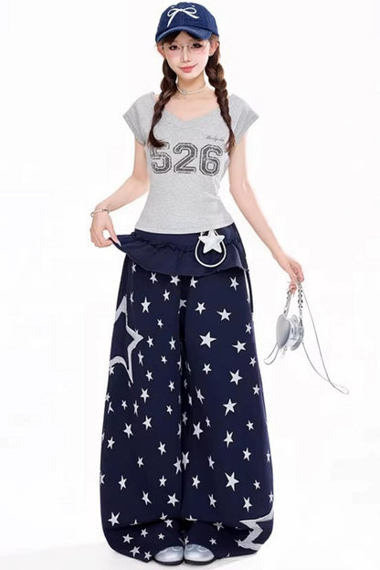 전체 별 와이드 레그 팬츠