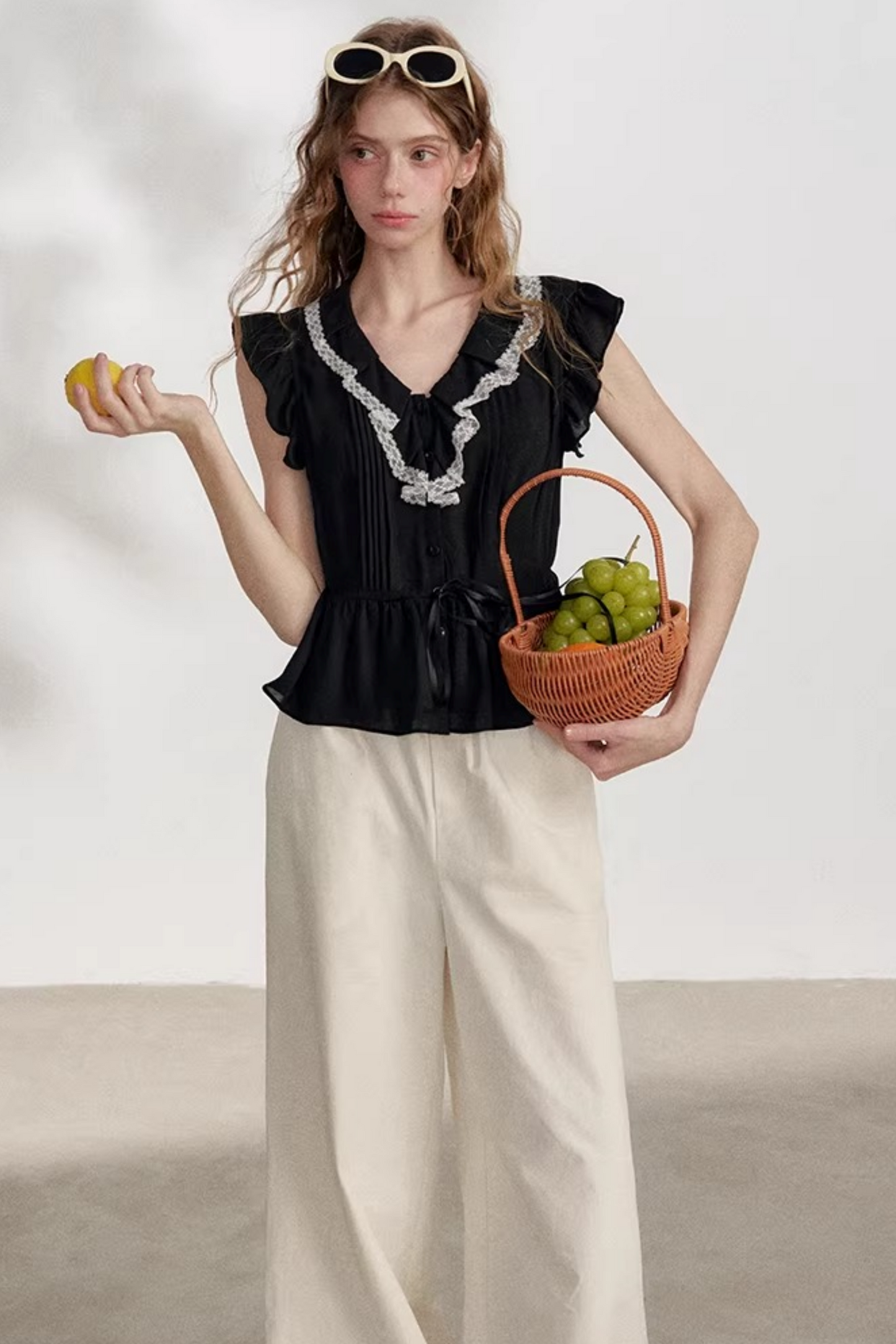 Blusa in chiffon e pizzo