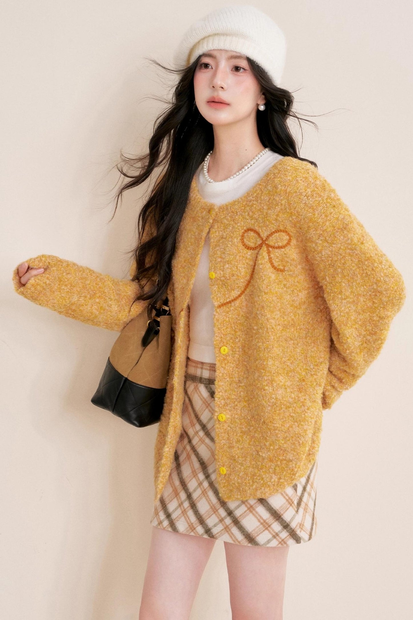 Sunset Velvet Bow knot Cardigan