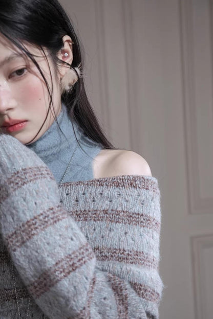 Off-Shoulder Wool Knit Vest Set