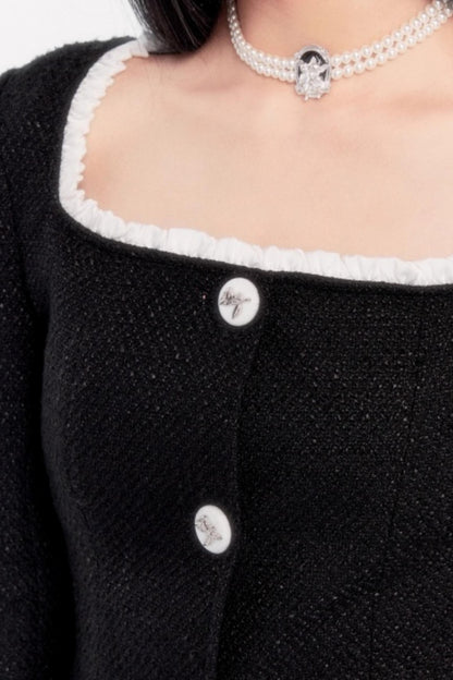 Retro Tweed Waist Jacket Dress Set-Up