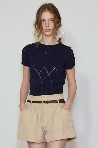 White- Navy Knit Tee